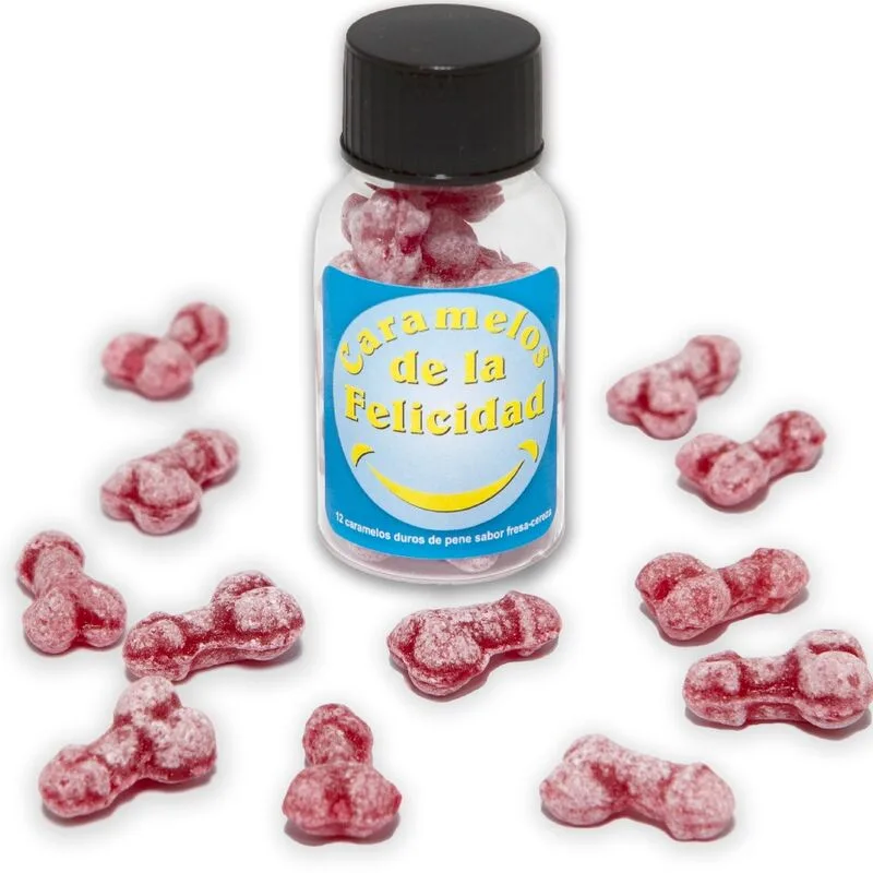 DIABLO PICANTE - POT MET 12 PENISVORMIGE GELUKSNOEPJES AARDBEI/KERS