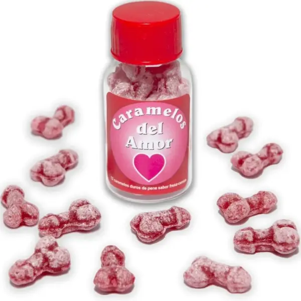 DIABLO PICANTE - 12 PENISVORMIGE LIEFDESNOEPJES AARDBEI/KERS