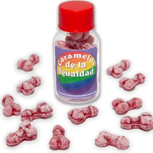 DIABLO PICANTE - 12 AARDBEIEN/KERSEN PENISVORMIGE GELIJKHEIDS SNOEPJES