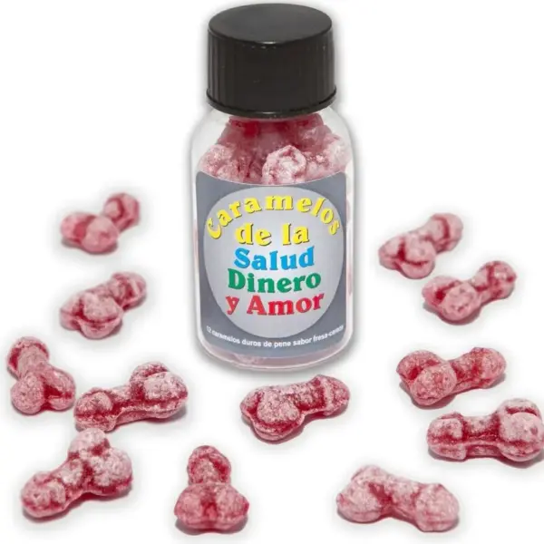 DIABLO PICANTE - 12 GEZONDHEID-GELD-LIEFDE SNOEPJES PENISVORM AARDBEI/KERS
