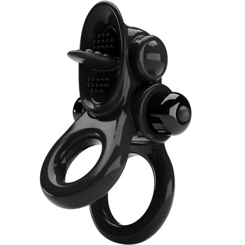 PRETTY LOVE - PASSIONATE RING DUBBELE VIBRATIE RING + CLITORIS STIMULATOR ZWART