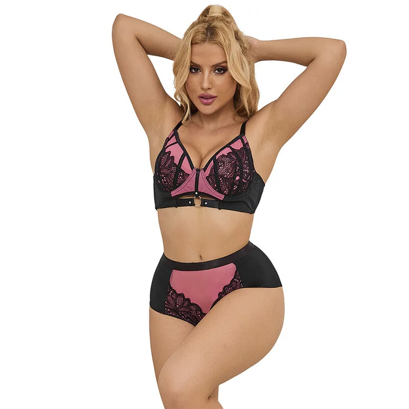 SUBBLIME - 955588 ROZE LAKLEDEREN MESH RITS BH SET L/XL