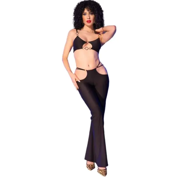CHILIROSE - CR 4851 ZWARTE TOP EN LEGGINGS SET MET GOUDEN ACCESSOIRES M