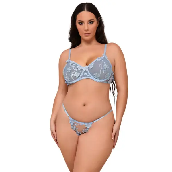 SUBBLIME - 957636 BLOEM GEBORDUURDE BH EN SLIPJE SET HEMELBLAUW L/XL
