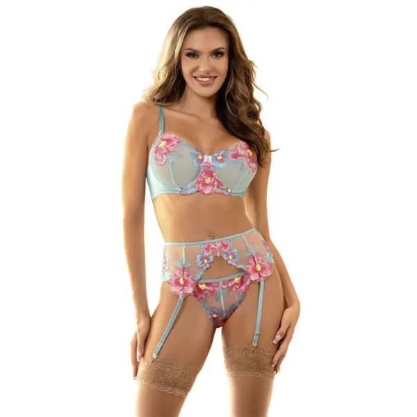 SUBBLIME - 957650 BLOEM GEBORDUURDE BH EN KOUSENBAND SET ROZE L/XL