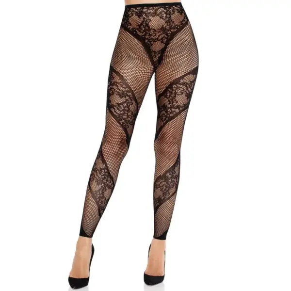 LEG AVENUE - KANTEN EN DOORZICHTIGE VOETLOZE TIGHTS ZWART