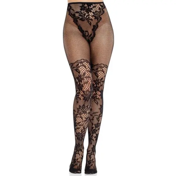 LEG AVENUE - DAHLIA KANTEN KOUSEN MET NETDETAIL ZWART