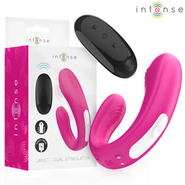 INTENSE - JANET DUBBELE U-VORMIGE STIMULATOR EN VIBRATOR MET AFSTANDSBEDIENING ROZE