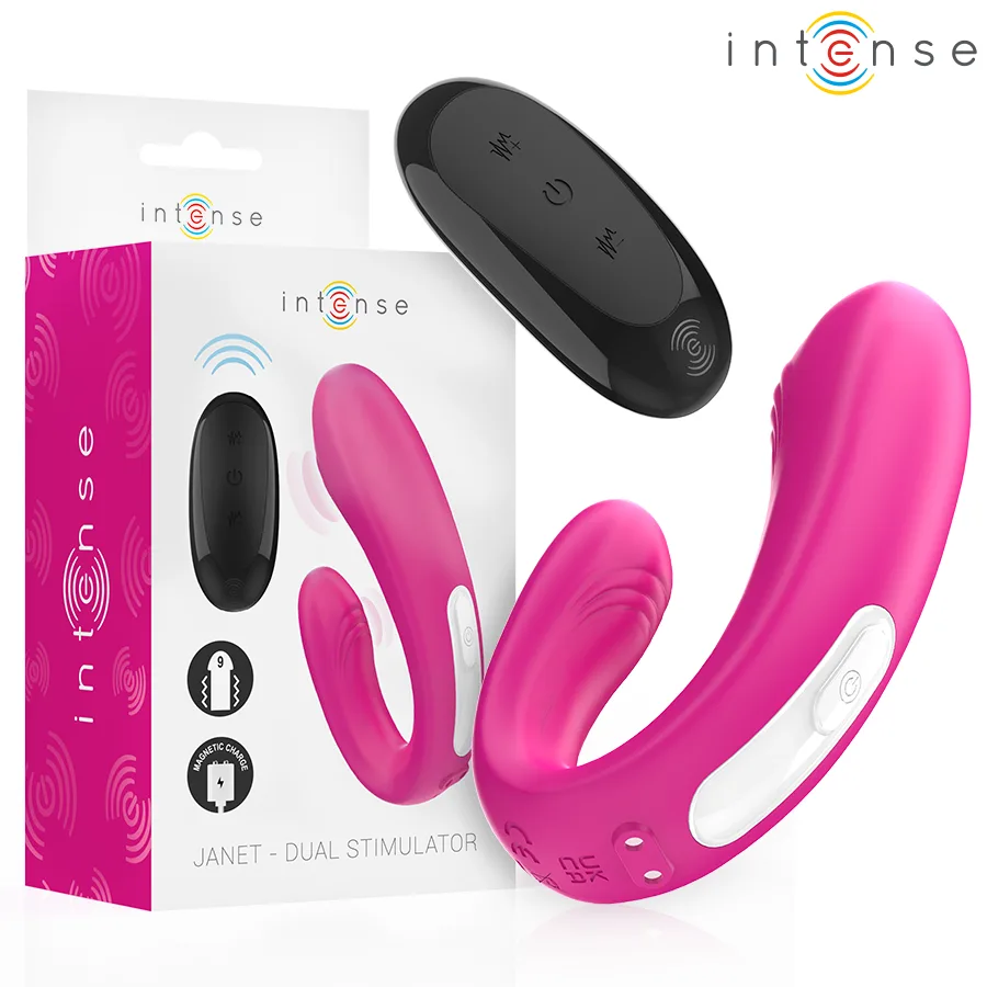 INTENSE - JANET DUBBELE U-VORMIGE STIMULATOR EN VIBRATOR MET AFSTANDSBEDIENING ROZE