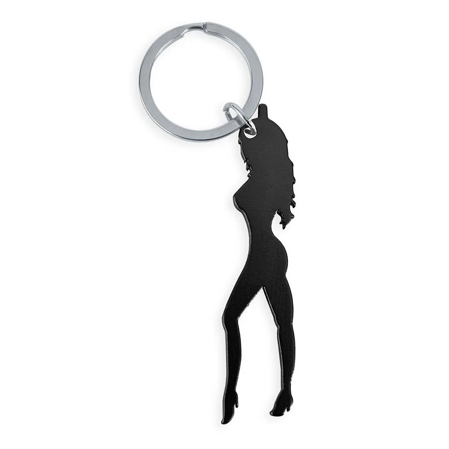 DIABLO PICANTE - SLEUTELHANGER MET VROUWELIJK SILHOUET IN ZWARTE KLEUR MET BIEROPENER
