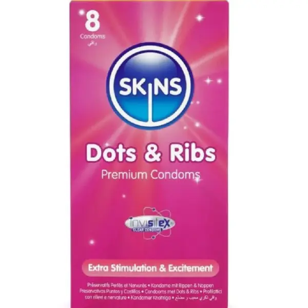 SKINS - DOTS & RIBS PREMIUM CONDOOMS PAK 8