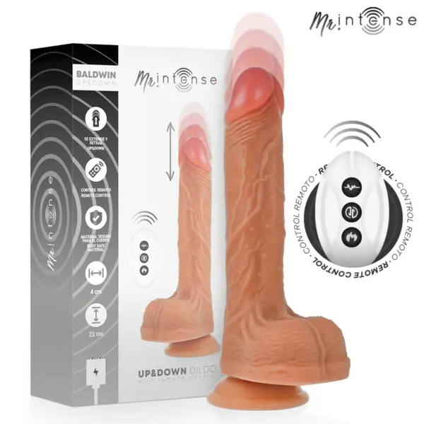 MR INTENSE - BALDWIN REALISTISCHE MULTIFUNCTIONELE MUZIEK MET VIBRATIE, AFSTANDSBEDIENING OMHOOG EN OMLAAG, 22 CM - OF - 4 CM