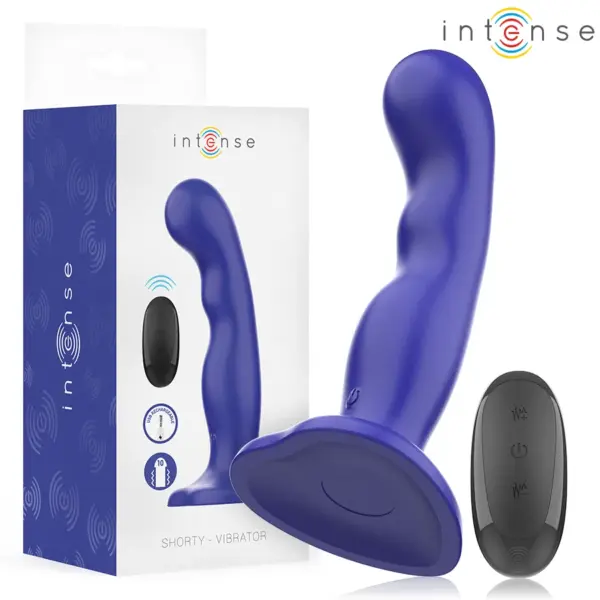 INTENSE - KORTE VIBRATOR MET ZUIGNAP BLAUWE AFSTANDSBEDIENING