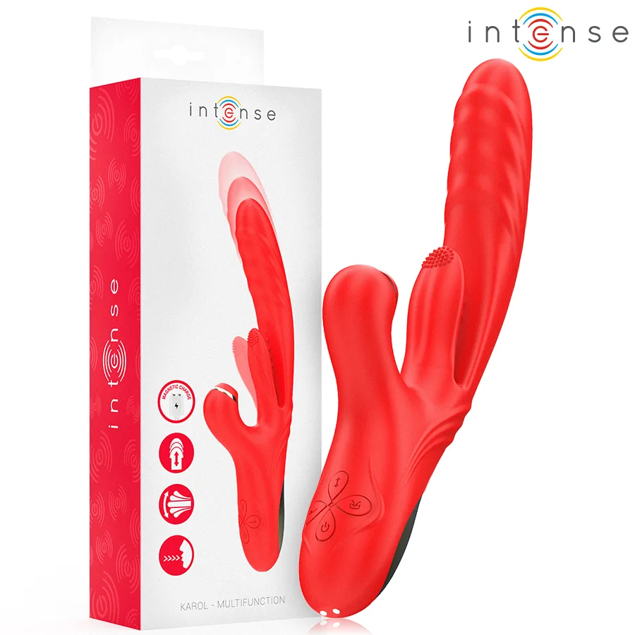 INTENSE - KAROL MULTIFUNCTIONELE VIBRATOR STUWKRACHT & STIMULATIE & STIMULERENDE GOLVEN ROOD