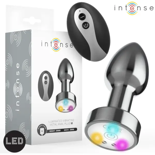 INTENSE - VIBRERENDE METALEN ANAALPLUG MET LED-LAMPJES EN AFSTANDSBEDIENING - MAAT M