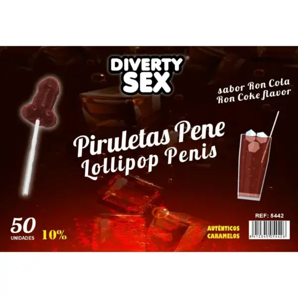 DIABLO GOLOSO - 50 PENIS LOLLIES RON COLA SMAAK 10% ALCOHOL