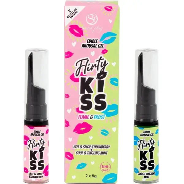 SECRETPLAY - FLIRTY KISS GELS MET ORALE SEX EFFECTEN AARDBEI & MUNT 2 x 8 GR
