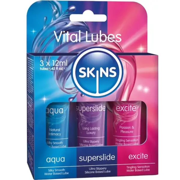 SKINS - VITAL LUBES KIT AQUA, SUPERSLIDE & EXCITE SMEERMIDDELEN 3 x 12 ML
