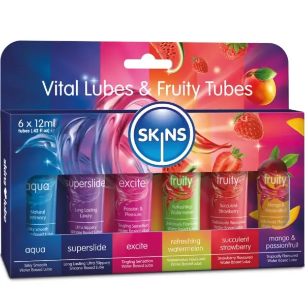 SKINS - VITAL & FRUITY GLIJMIDDELEN KIT SMEERMIDDELEN 6 x 12 ML