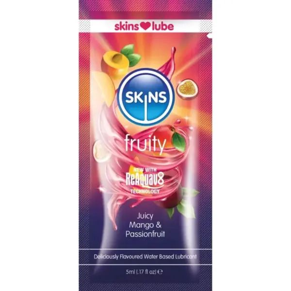 SKINS - FRUITIG GLIJMIDDEL OP WATERBASIS, MANGO EN PASSIEVRUCHT, ENKELE DOSIS 5 ML