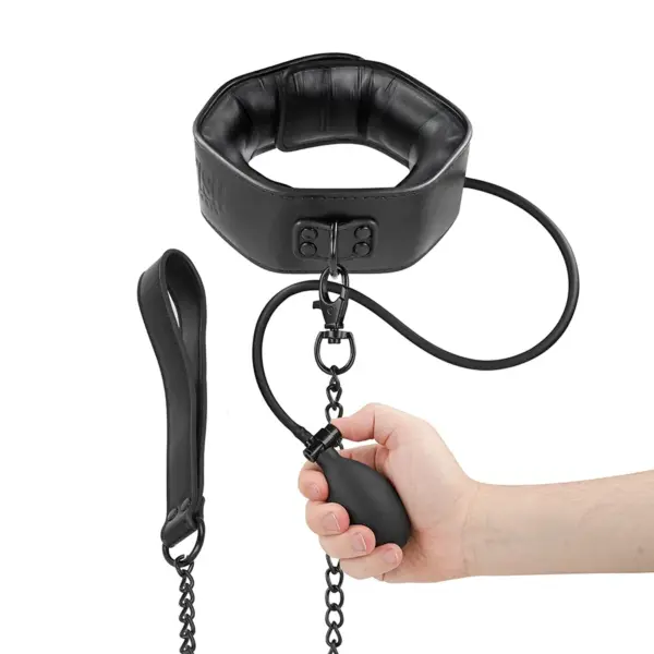 FETISH SUBMISSIVE BONDAGE - OPBLAASBARE VERSTIKKINGSHALSBAND MET KETTING