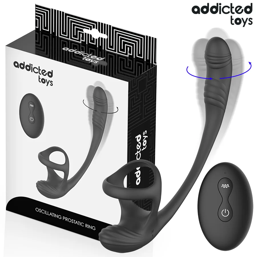 ADDICTED TOYS - ANALE PLUG MET VIBRATIE, 360º BEWEGING EN TESTIKELSTIMULATOR
