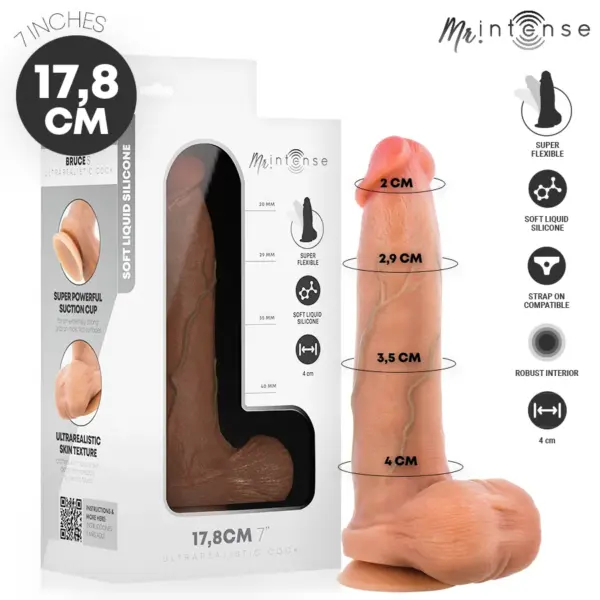 MR INTENSE - BRUCE S SILICONE DILDO MET TESTIKELS 17,8 CM -Ø- 4 CM