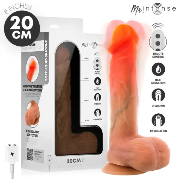 MR INTENSE - LOGAN VIBRATOR DILDO VAN SILICONE MET WARMTE-EFFECT EN AFSTANDSBEDIENING 20 CM -Ø- 4,1 CM