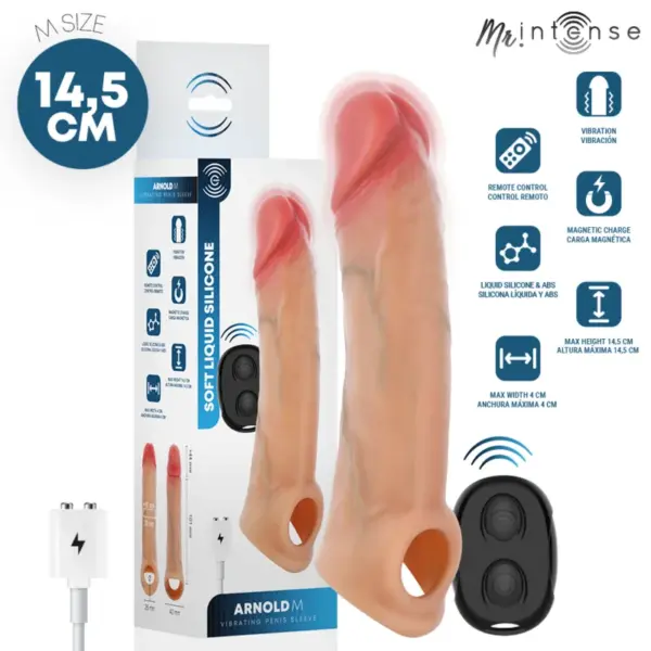 MR INTENSE - ARNOLD M VIBRATOR SILICONEN PENISHOES MET AFSTANDSBEDIENING 14,5 CM -Ø- 4 CM