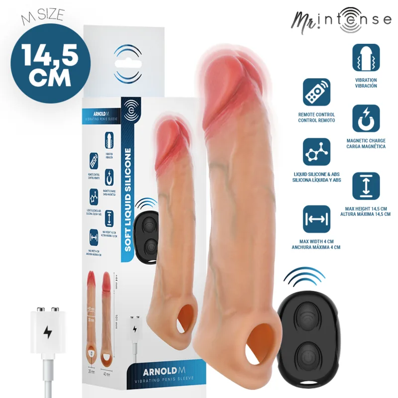 MR INTENSE - ARNOLD M VIBRATOR SILICONEN PENISHOES MET AFSTANDSBEDIENING 14,5 CM -Ø- 4 CM
