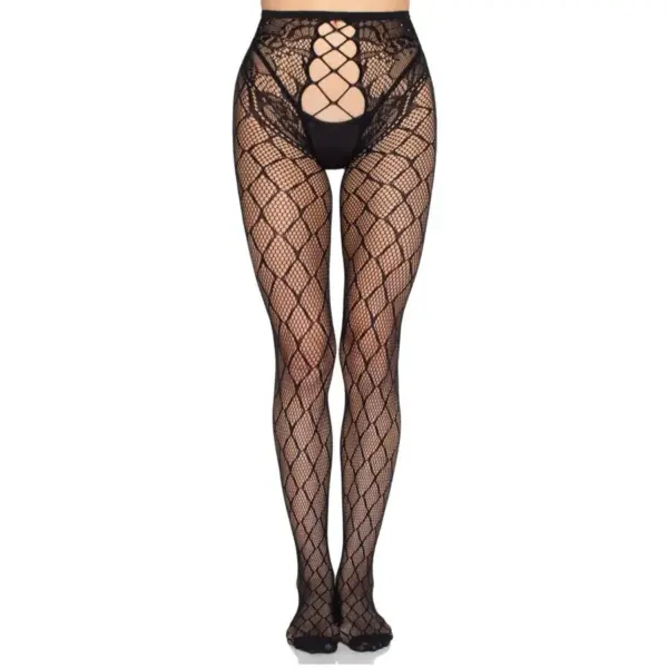 LEG AVENUE - 1966 NETPANTY MET KRUISLOOS SLIPJE, ZWART - ONE SIZE