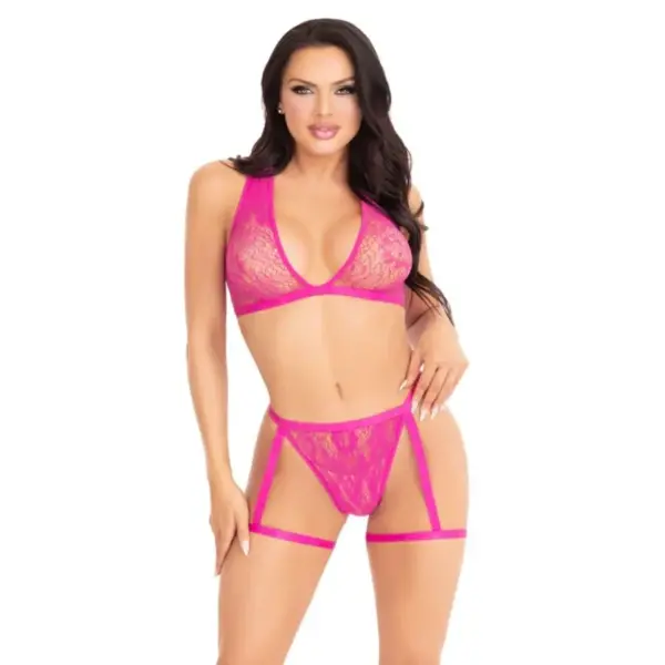 LEG AVENUE - 86148 KANTEN BH-TOP EN SLIPJE MET JARRETELS, ROZE - ONE SIZE