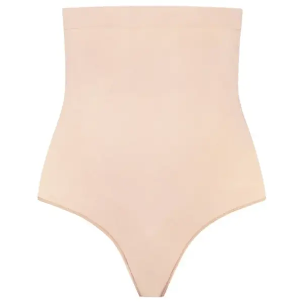 BYE-BRA - SOFT TOUCH SEAMLESS HIGH WAIST THONG BEIGE SIZE L