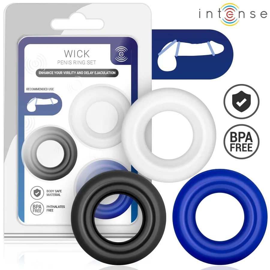INTENSE - WICK SET VAN 3 PENISRINGEN IN VERSCHILLENDE KLEUREN