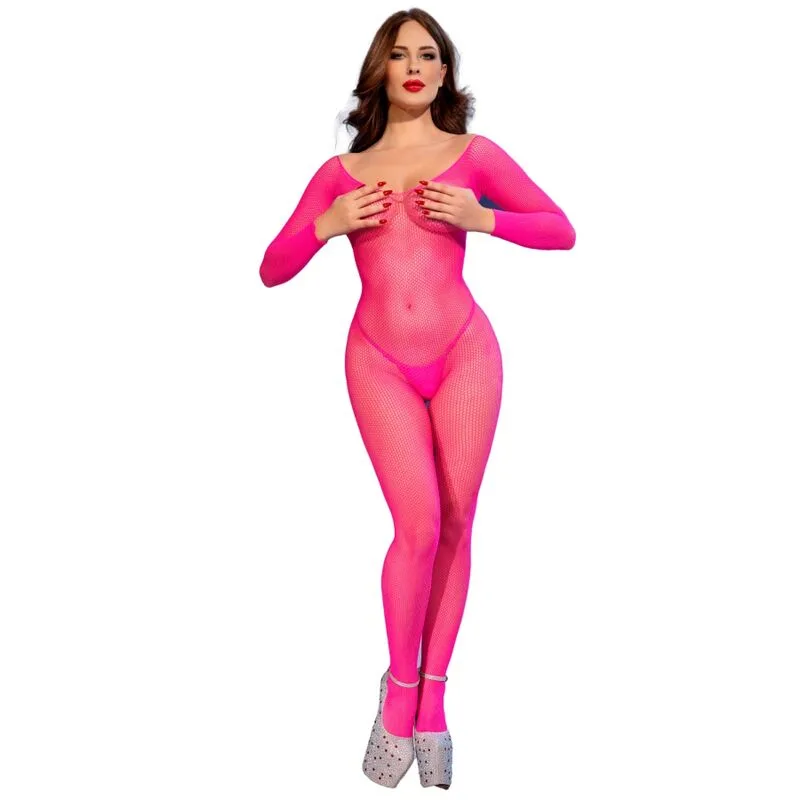 CHILIROSE - CR 4894 NEON ROZE MESH BODYSTOCKING S/M