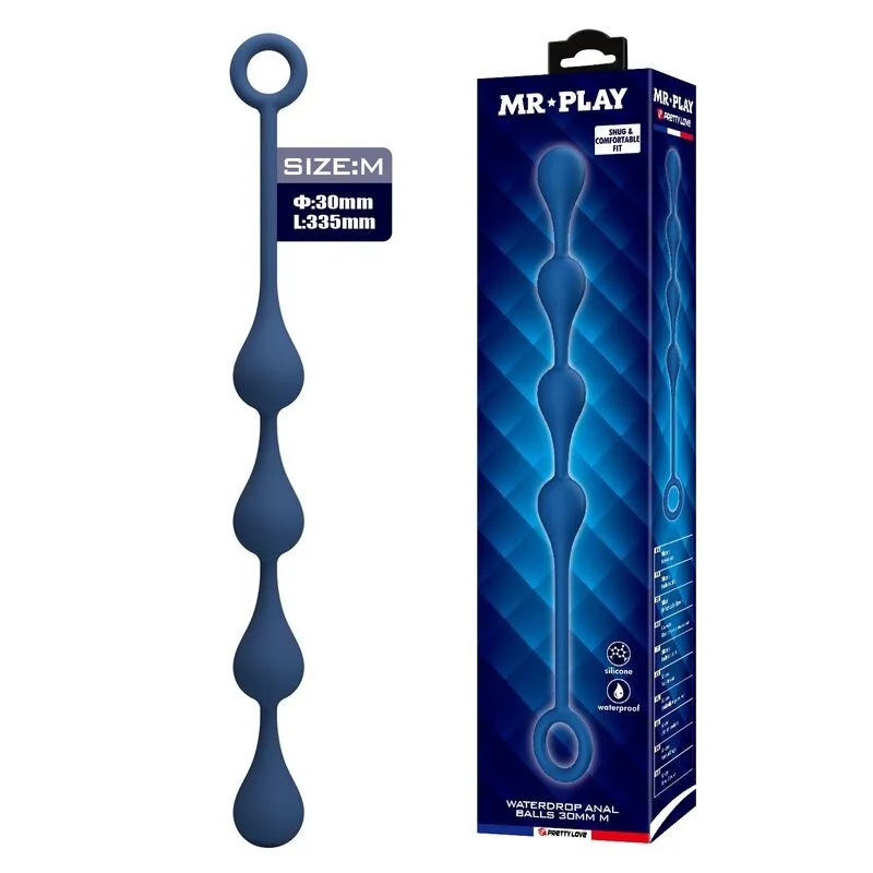 MR PLAY - BLAUWE SILICONEN ANALE KRALEN MAAT M 33 CM