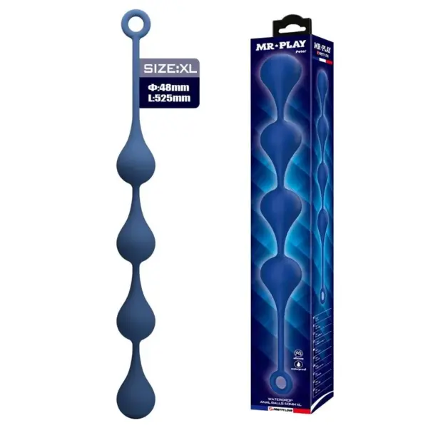 MR PLAY - BLAUWE SILICONEN ANALE KRALEN MAAT XL 52,5 CM