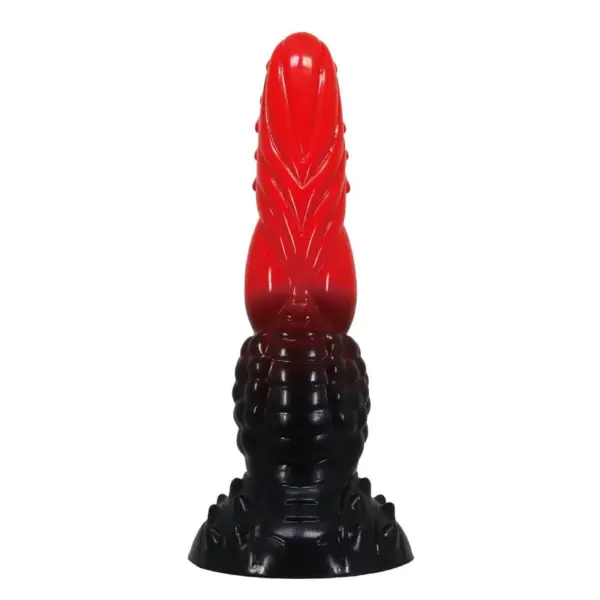 POWER MONSTERS - FANTASIE DILDO IN DE VORM VAN EEN VUURDRAAK MET ZUIGNAP 24,5 CM Ø 5,8 CM ROOD & ZWART