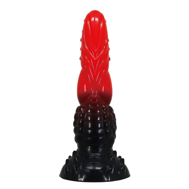 POWER MONSTERS - FANTASIE DILDO IN DE VORM VAN EEN VUURDRAAK MET ZUIGNAP 24,5 CM Ø 5,8 CM ROOD & ZWART