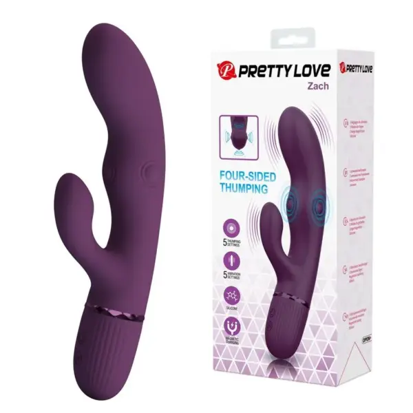 PRETTY LOVE - ZACH OPLAADBARE VIBRATOR MET STOOTFUNCTIE EN KONIJNENVORM, 5+5 FUNCTIES