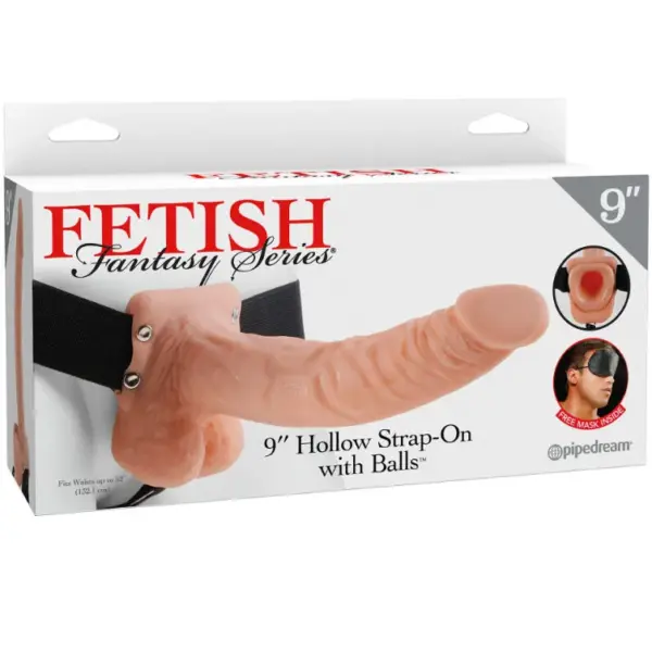 FETISH FANTASY SERIE - 9 HOLLE STRAP-ON MET BALLEN 22,9CM NATUURLIJK