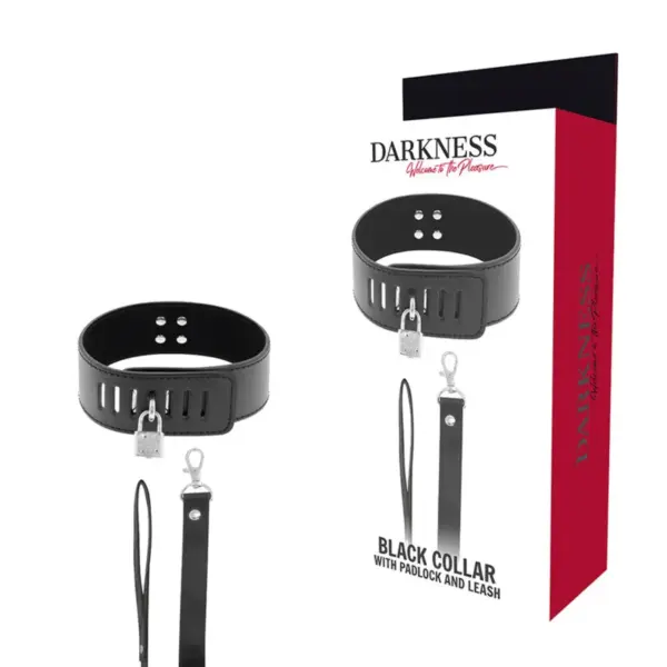 DARKNESS - BDSM-HALSBAND MET ZWART HANGSLOT