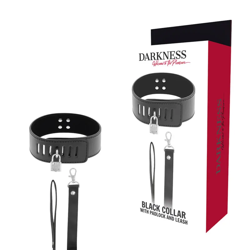 DARKNESS - BDSM-HALSBAND MET ZWART HANGSLOT