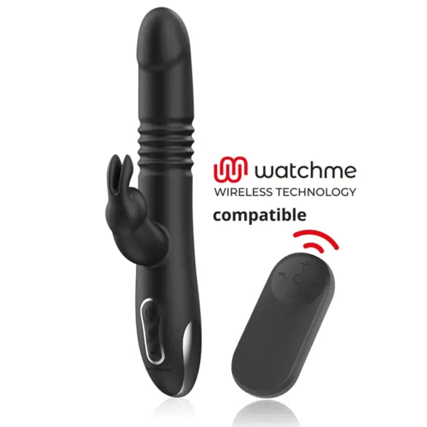 BLACK&SILVER - KENJI RABBIT VIBRATOR UP & DOWN + WATCHME-AFSTANDSBEDIENING