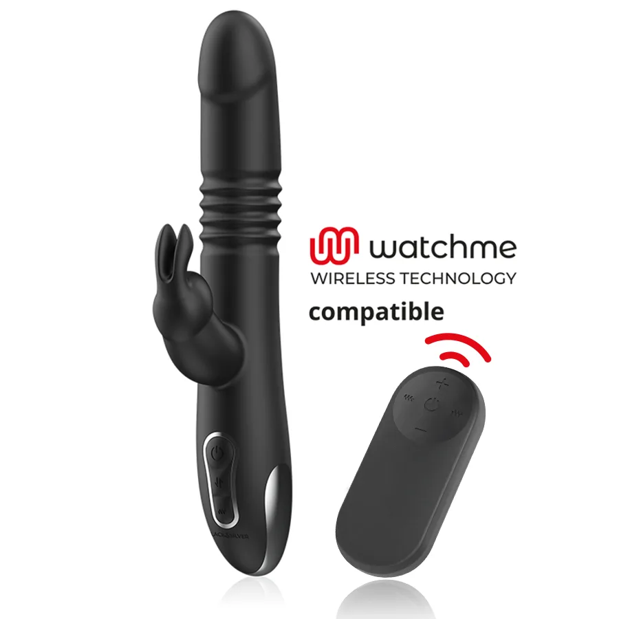BLACK&SILVER - KENJI RABBIT VIBRATOR UP & DOWN + WATCHME-AFSTANDSBEDIENING