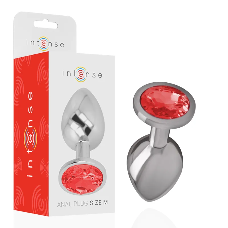 INTENSE - METALEN ANAAL PLUG MET RODE KRISTALLEN MAAT M