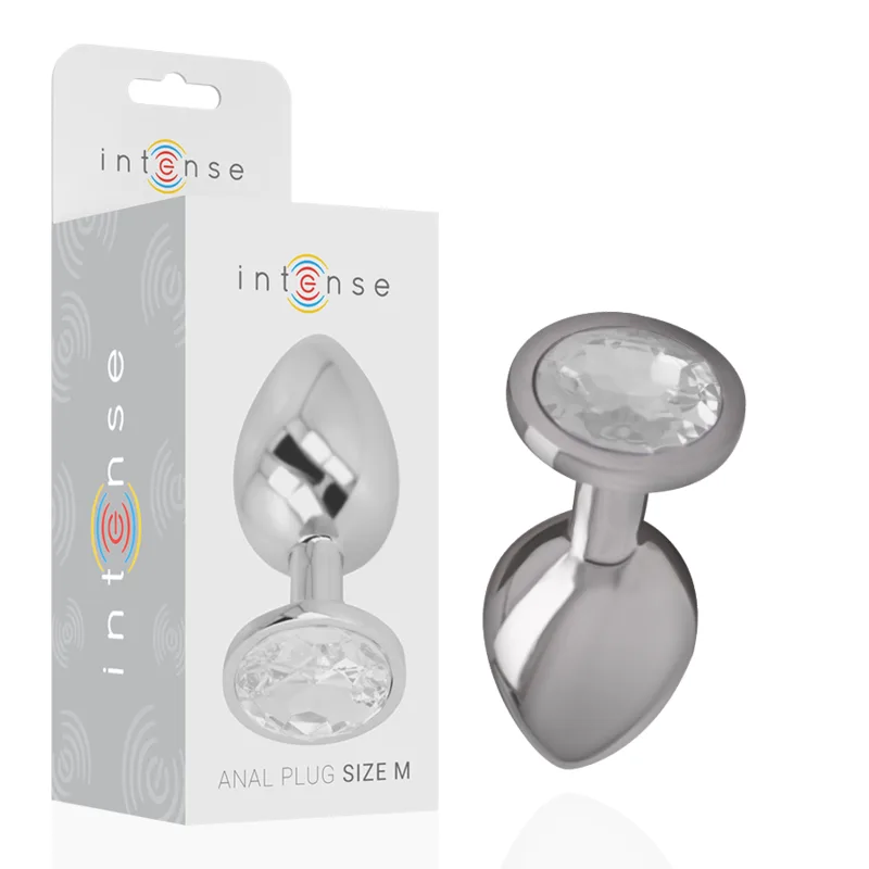 INTENSE - METALEN ALUMINIUM ANALE PLUG MET ZILVEREN KRISTALLEN MAAT M