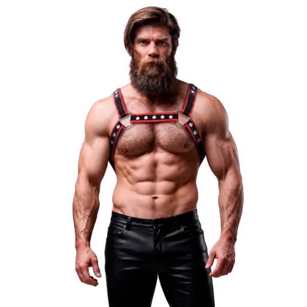 FETISH SUBMISSIVE ATTITUDE - BULLDOG ECO-LEDEREN BORSTHARNESS VOOR MANNEN ZWART/ROOD