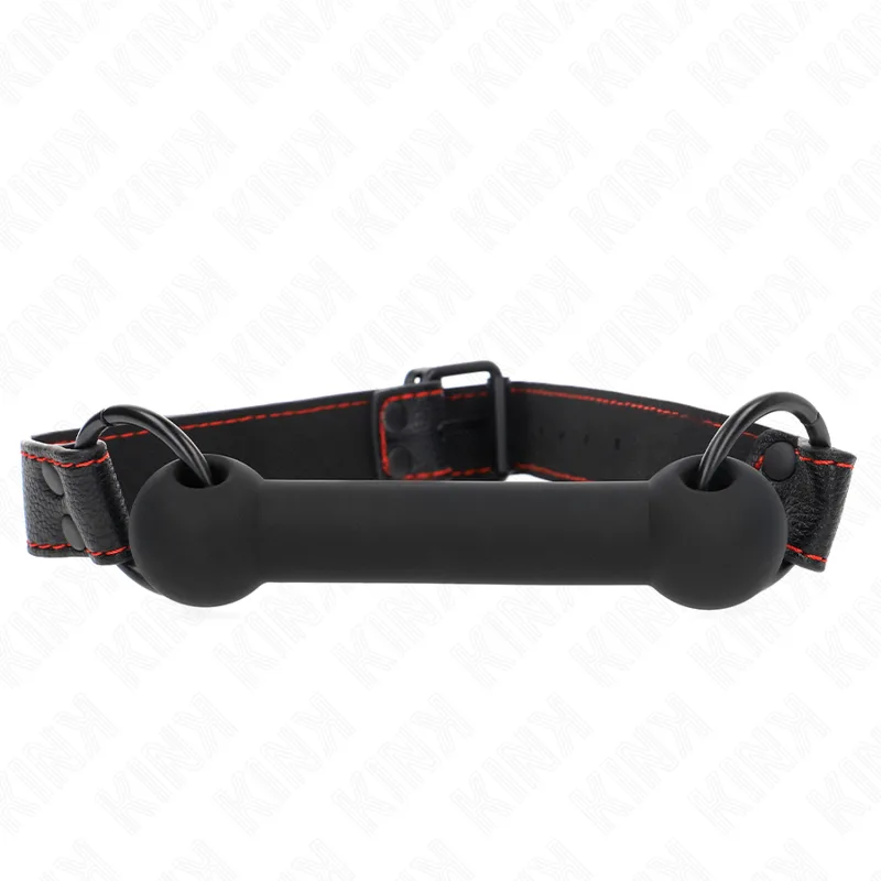 KINK - BOTVORMIGE GAG MET VERSTELBARE ZWARTE LEDEREN BAND 41-57 CM