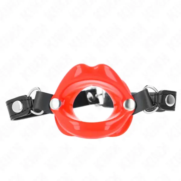 KINK - 8 CM LIP GAG MET RODE LEDEREN BAND 63 x 2 CM VERSTELBAAR 39-58 CM